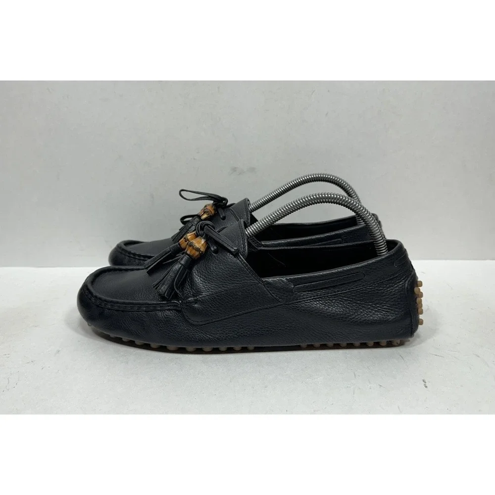 Gucci Bamboo‎ Tassel Loafer Black Leather Driver Men's Size 9 US / 8 UK G Shoes
